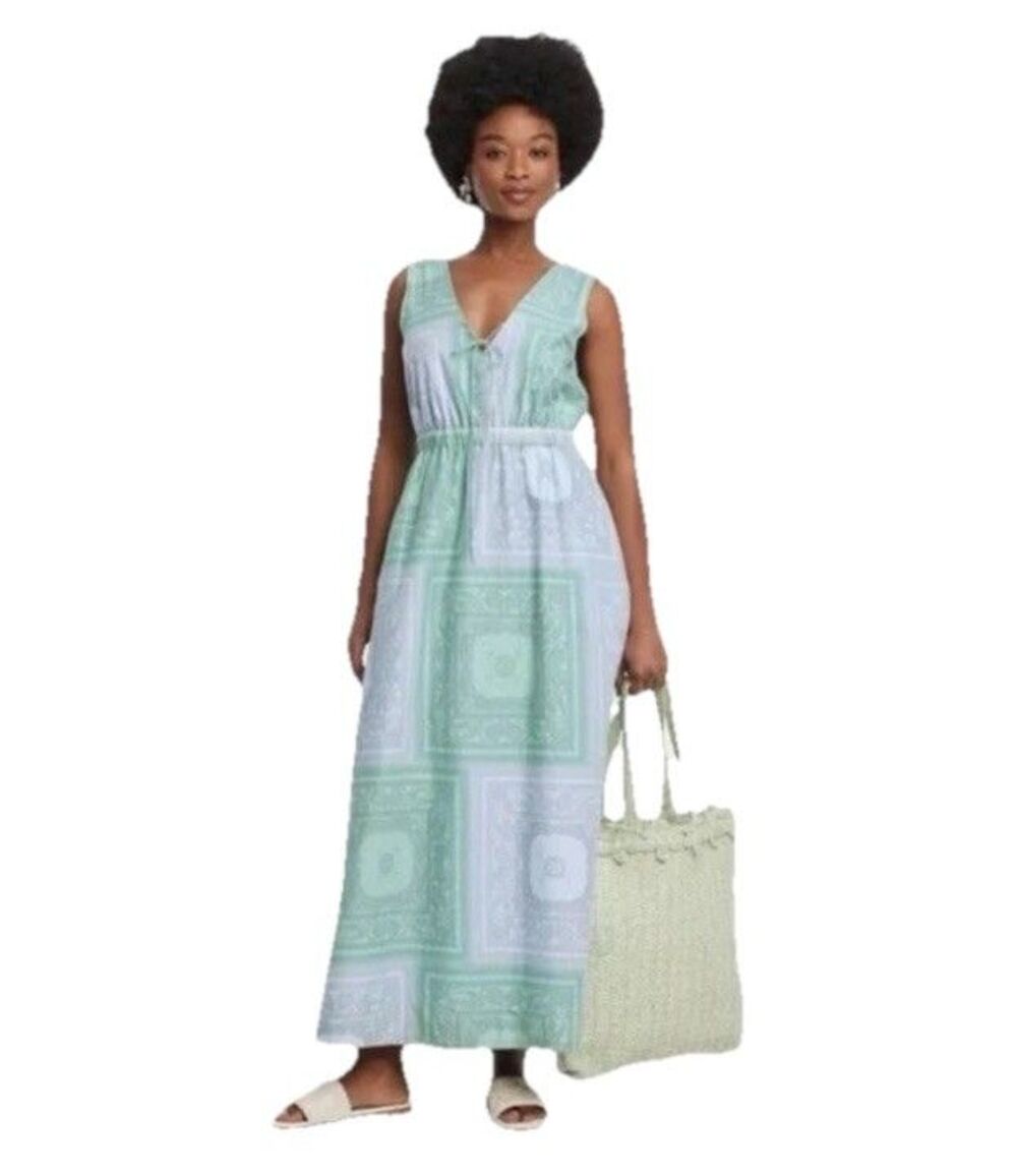 Universal Thread Maxi Dress Size M Bandana Handkerchief Sleeveless Boho Cottage